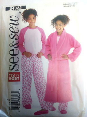 Pajamas Robe Sleep Set 7 8 10 Butterick B4322 Sewing Pattern UC FF Easy