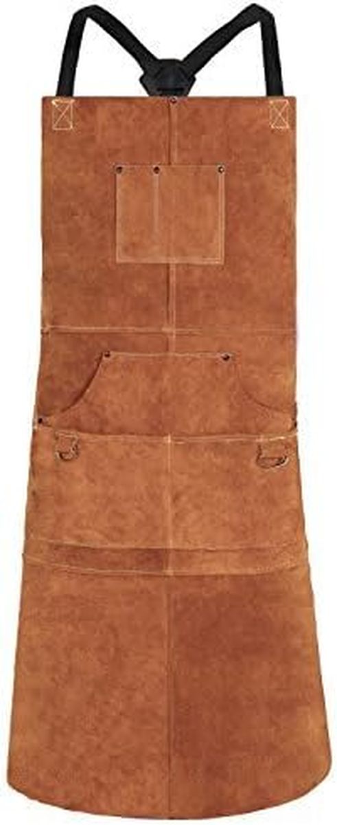 Qeelink Leather Welding Apron with 6 Pockets - Heat & Flame