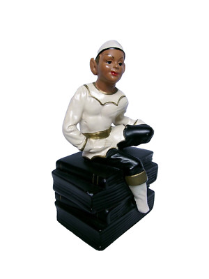 Fabulous BACKER Vintage Elf Gnome Pixie Hand Painted Plaster Figurine Bookend