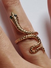 Snake with Green eyes Ring Goldtone Fancy dress