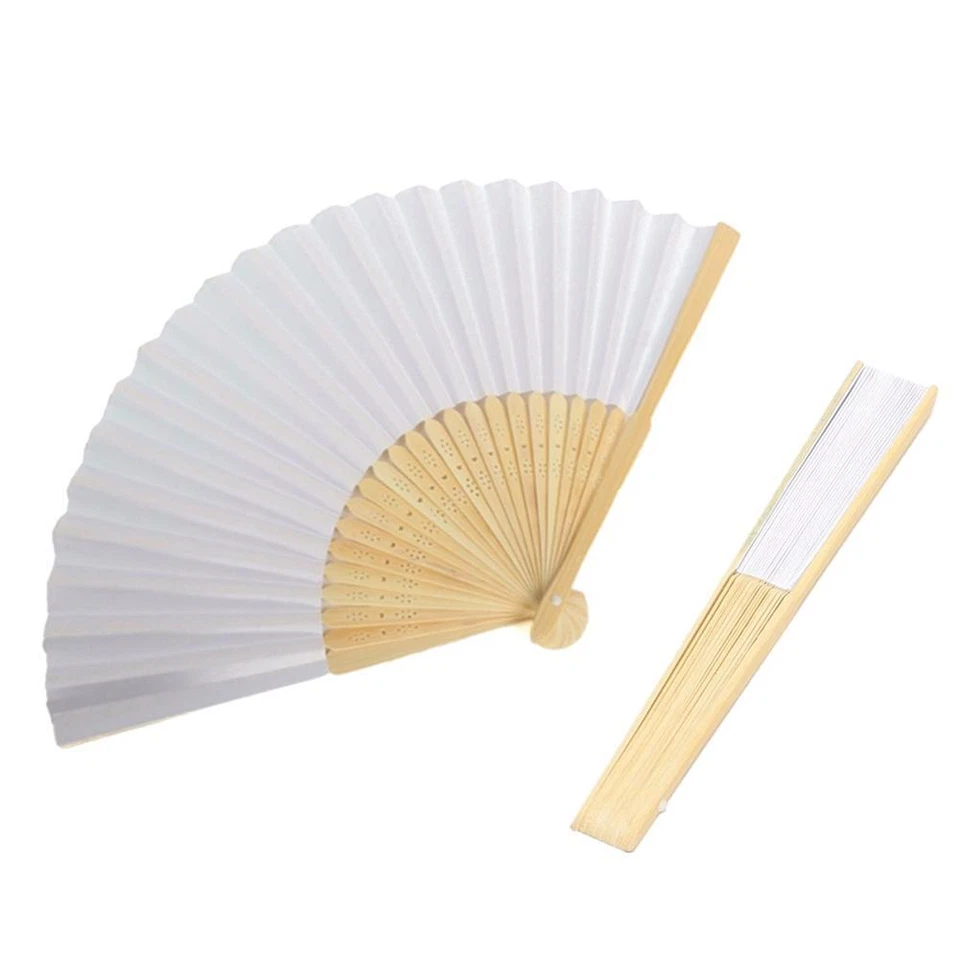 1~4PC DIY White Blank Folding Bamboo Fan Foldable Hand Paper Fan Party Decor Lot - image 3 of 4