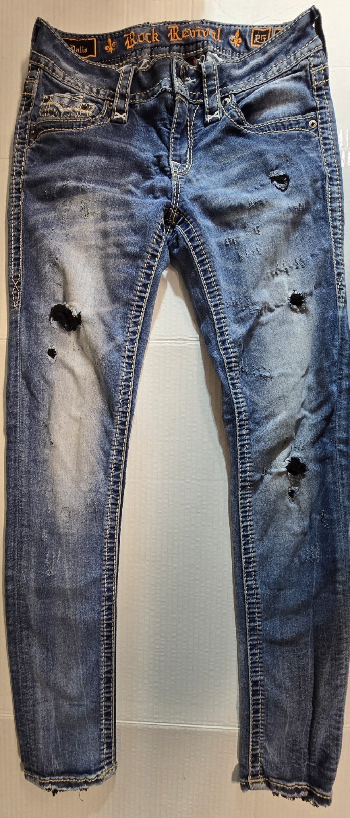Rock Revival Skinny Jeans Women's 25 Blue Denim Distressed Western Cowgirl