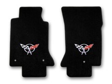 1997-2004 Corvette Lloyd Velourtex Front Floor Mats Black C5 Silver Crossflags