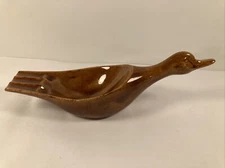 Mid Century Pottery Ceramic Duck Ashtray Brown Signed Robinson