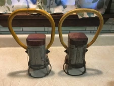 2 JUSTRITE Railroad Hand Lantern Lamp Red & Silver Yellow Railway Lot Of 2