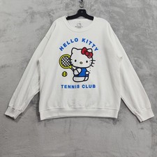 NEW Hello Kitty Sweatshirt Womens M White Tennis Club Fleece Crew Neck Pullover