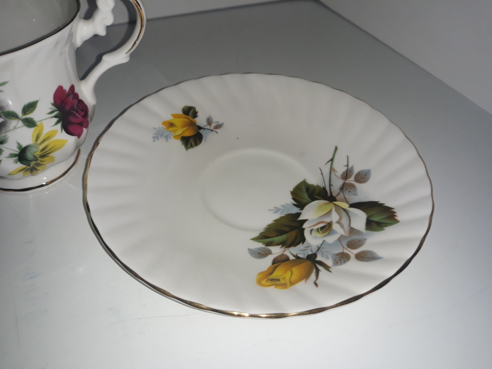 Royal Dover England Flowers Flower Tea Cup Saucer Plate Set Bone China Vintage