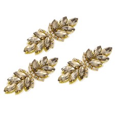 3Pcs Rhinestone Applique, Rhinestone Flower Sew on Sewing, Light Brown Gold
