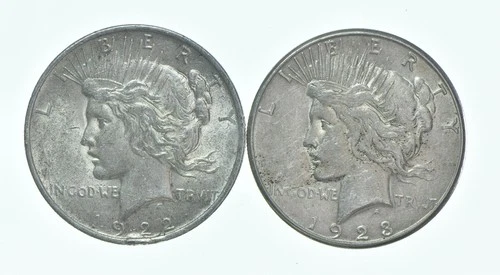 1922 & 1923-S Peace Silver Dollar $1 Bullion Collection Lot *122