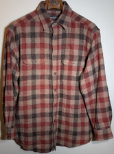 Vintage Woolrich Shirt Men L Beige Wool Blend Buffalo Plaid Button Up Shacket