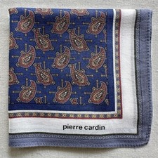 VTG Mens Handkerchief Red Paisley Pattern Classic Pocket Square Blue Cotton 18"