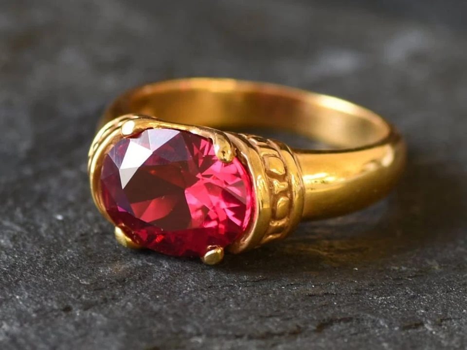 2.40 Ct Oval Cut Natural Ruby & Diamond Engagement 14K Ring Yellow Gold Size 7.5 - Image 3 of 4