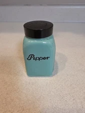 Vintage McKee Roman Arch Glass Fired On Green Pepper Shaker Original Lid
