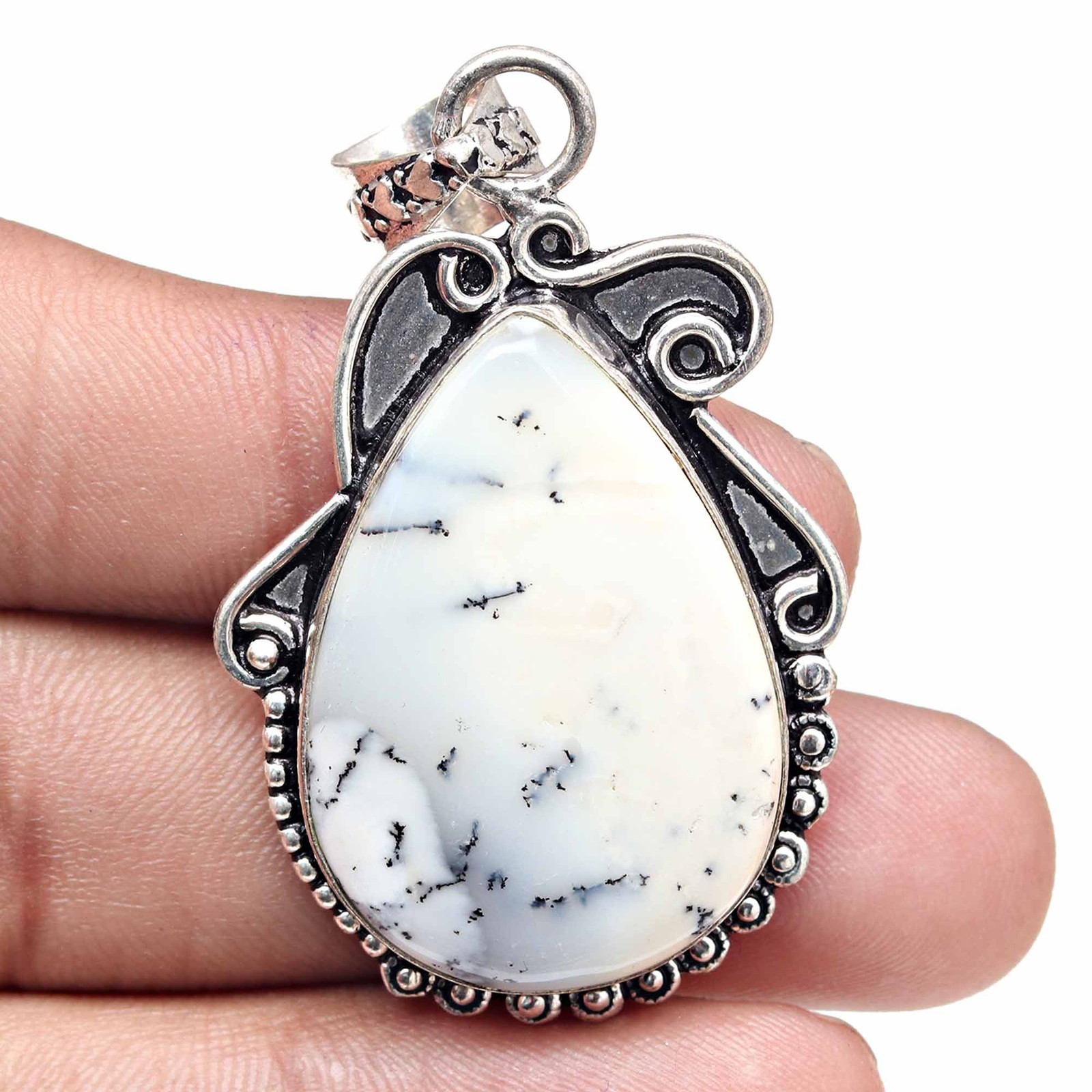Dendritic Opal Pendant Handmade Silver Jewelry Gift For Her 2.25 Inch