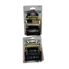 Vintage Cosmopolitan 2001 Hair Claw Clips Gold Black Rectangular 2-Pack 91213-T