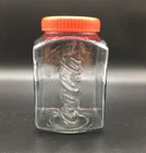 Vintage Coca Cola Soda Cookie Candh Jar Clear Glass Red Plastic Lid 7"X 4" 80's