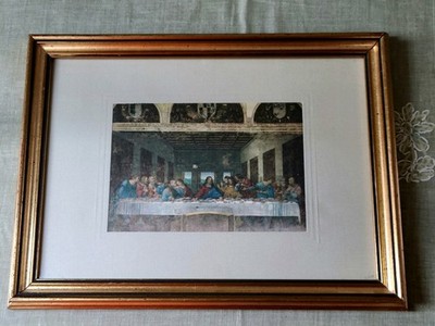 11 X 8 gold leaf framed linen matted print The Last Supper  Naples Italy  easle