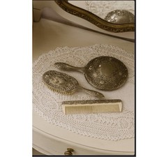 Vintage Victorian Silver Ornate Repousse Vanity Mirror, Brush, and Comb Set