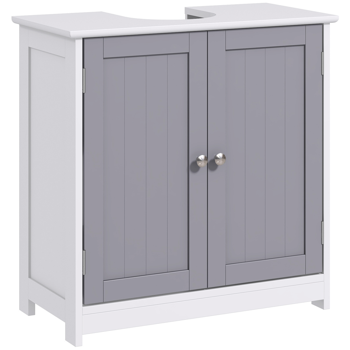 Rackhams White/Grey 60X60cm Under-Sink Storage Cabinet W/ Adjustable Shelf Handles Drain Hole Bathroom Cabinet Space Saver Organizer And - Image 2