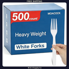 MOACOCK 500 Count Heavy Weight White Plastic Disposable Forks