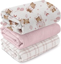 Muslin Swaddle Blankets for Newborn Girls, Large 40''x38''  3Pk, 100 cotton, u
