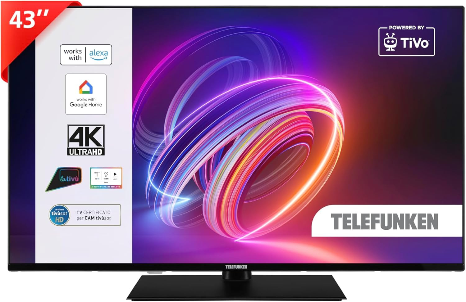 2025 Smart TV 43" Ultra HD TE43750B46I2PZ, Tivo TV LED 43 Pollici, Compatibile C