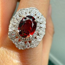 925 Sterling Silver Ring 8x6mm Red Natural Rhodolite Garnet Gemstone Zircon Big