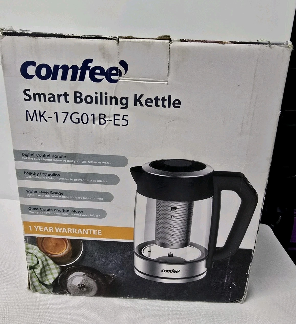 COMFEE 1.7L Electric Tea Kettle Water Boiler 6 Presets Keep Warm Stainless Steel