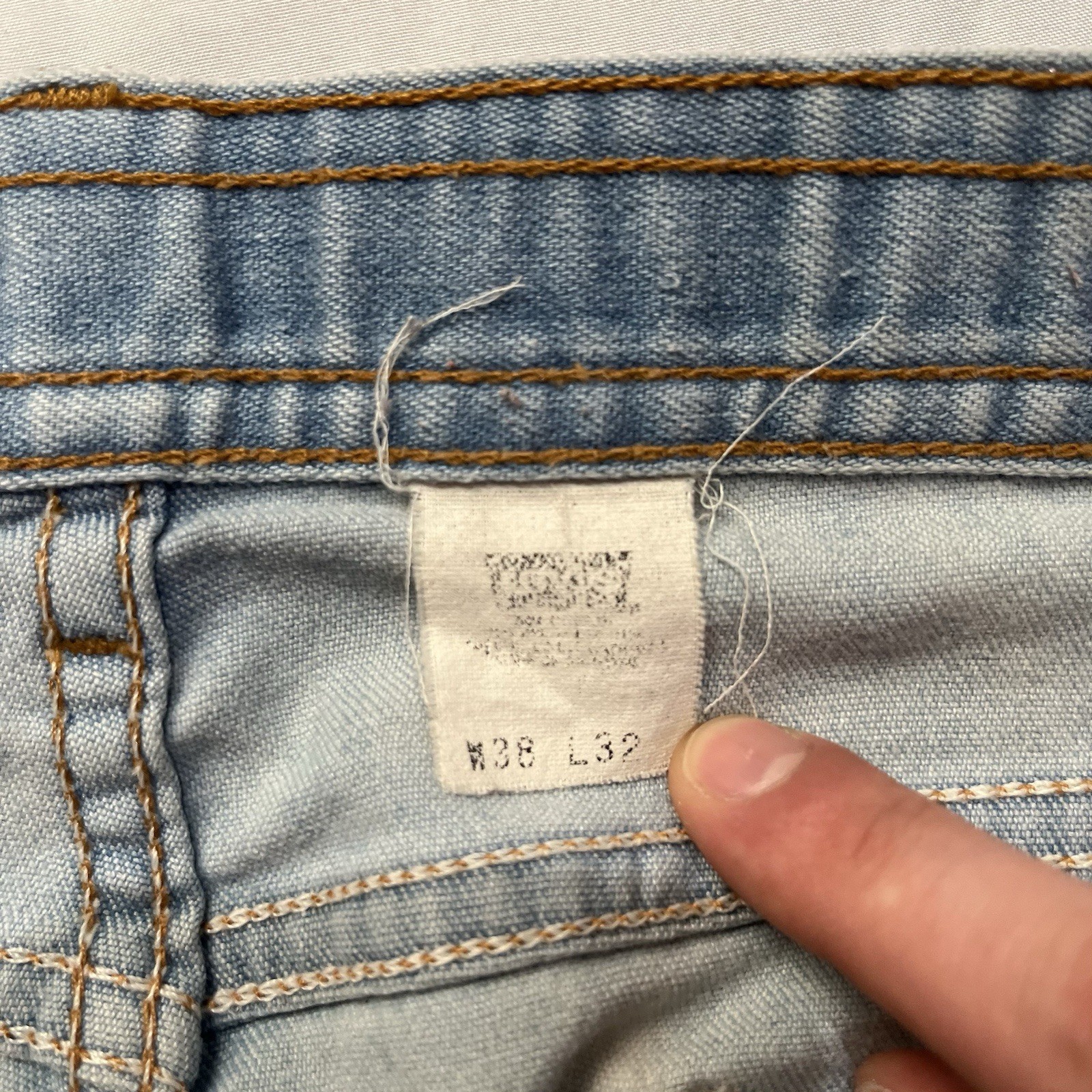 Vintage 80’s Levi's 857 38x32 Orange Tab Light Blue Distressed Flared Jeans  thumbnail 13