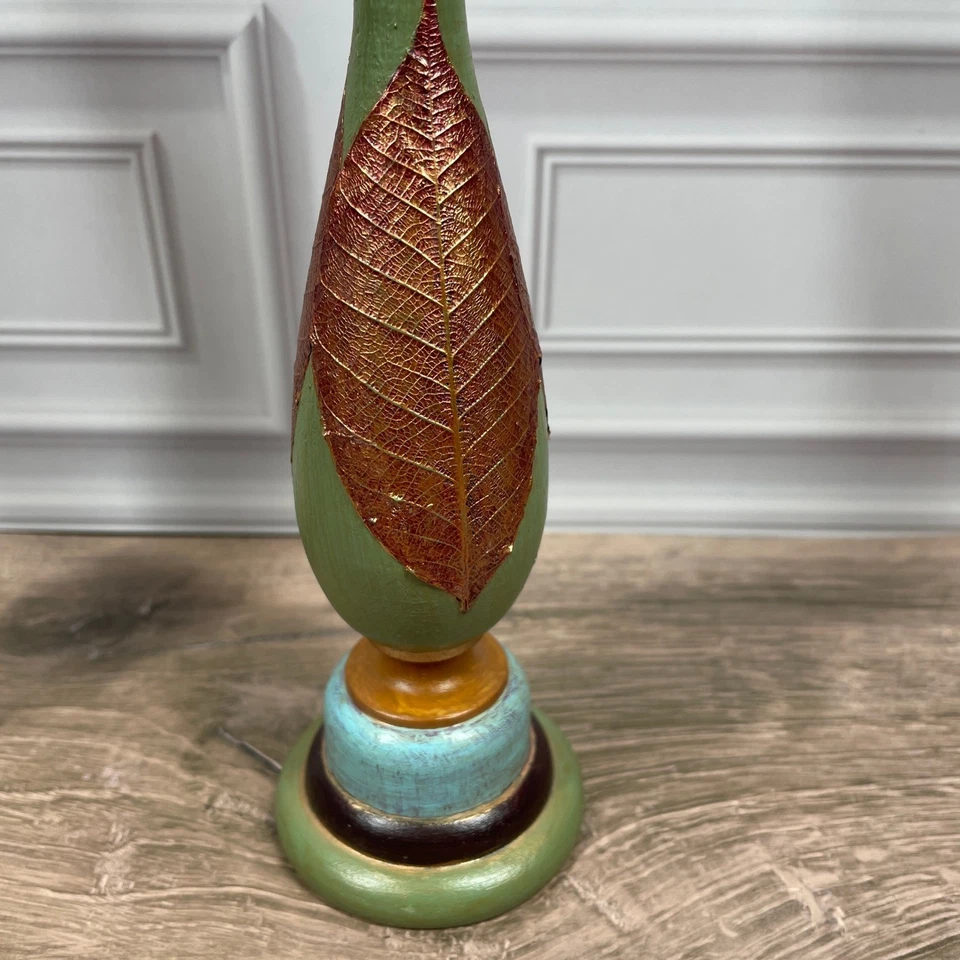 Juego de 2 Candelabros de Madera Hoja de Oro Verde Marrón Azul Artesanal Artesanal Foto 2 de 4