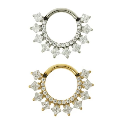 1,2mm TITAN Gold Clicker Ring 2 Kristalle Reihen Septum Ohr Helix Daith Piercing - Bild 1 von 4