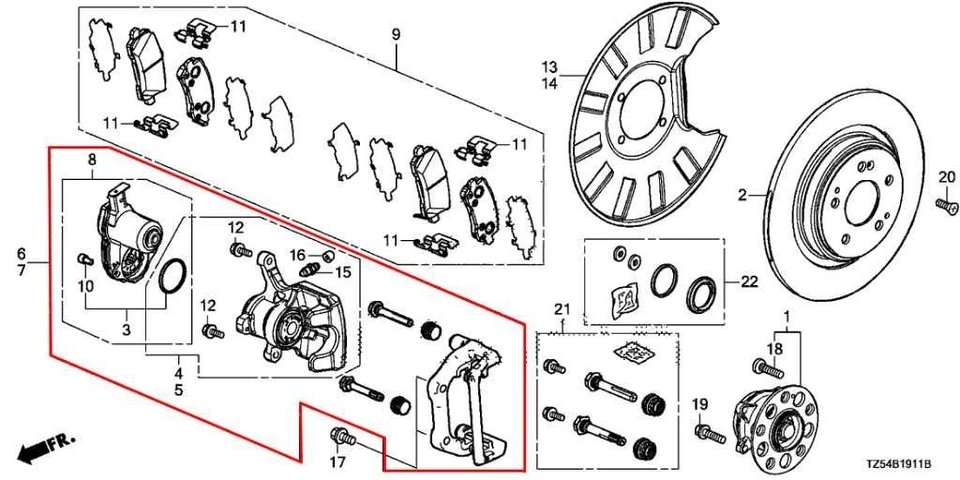 Pinza de disco de freno trasera izquierda Acura MDX Advance 2017-20 43019-TZ5-A11 Foto 2 de 4