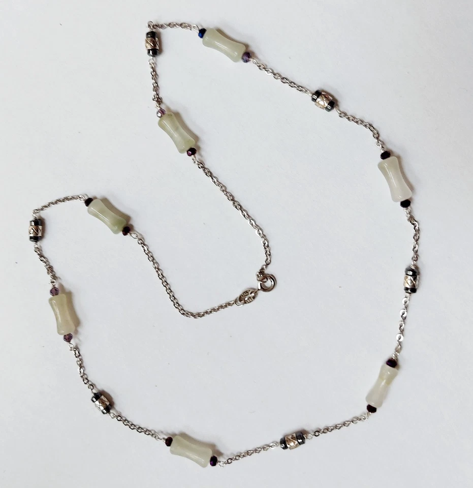 collana da uomo e unisex in argento 925 con cilindro di giada, ematite e cristal - Immagine 3 di 4