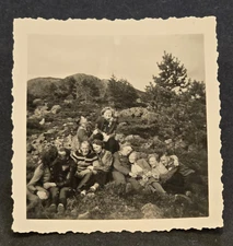 German Soldiers w Sweethearts Group Hiking in the Mountains / WWII Era Photo