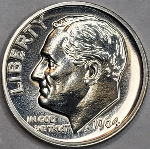 1964 DIME SILVER 90% GEM PROOF ROOSEVELT NICELY TONED POINTED 9