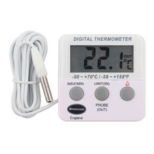 Brannan Refrigerator Thermometer Digital - Fridge and Freezer Alarm White