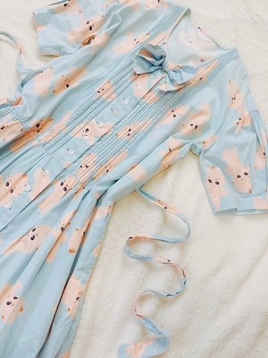 PINK HOUSE Kewpie Einteiler Kleid Blau Allover Muster Frontöffnung