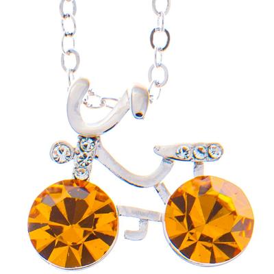 16'' Rhodium Plated Necklace w/ Bicycle & Yellow Crystals by