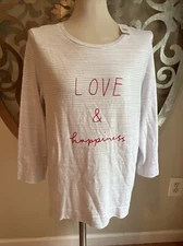 NEW LOFT Love and Happiness Long Sleeve Shirt LARGE Red Grey Knit Striped NWT