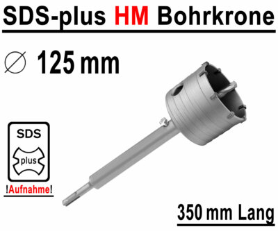 SDS-plus HM Bohrkrone Ø 125mm x 350mm Dosenbohrer Kernbohrer Hartmetall Lochsäge