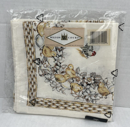 Vintage Wilton Court 4 Napkins Chicks Floral Chickens 17 x 17 New Sealed - Picture 10 of 12