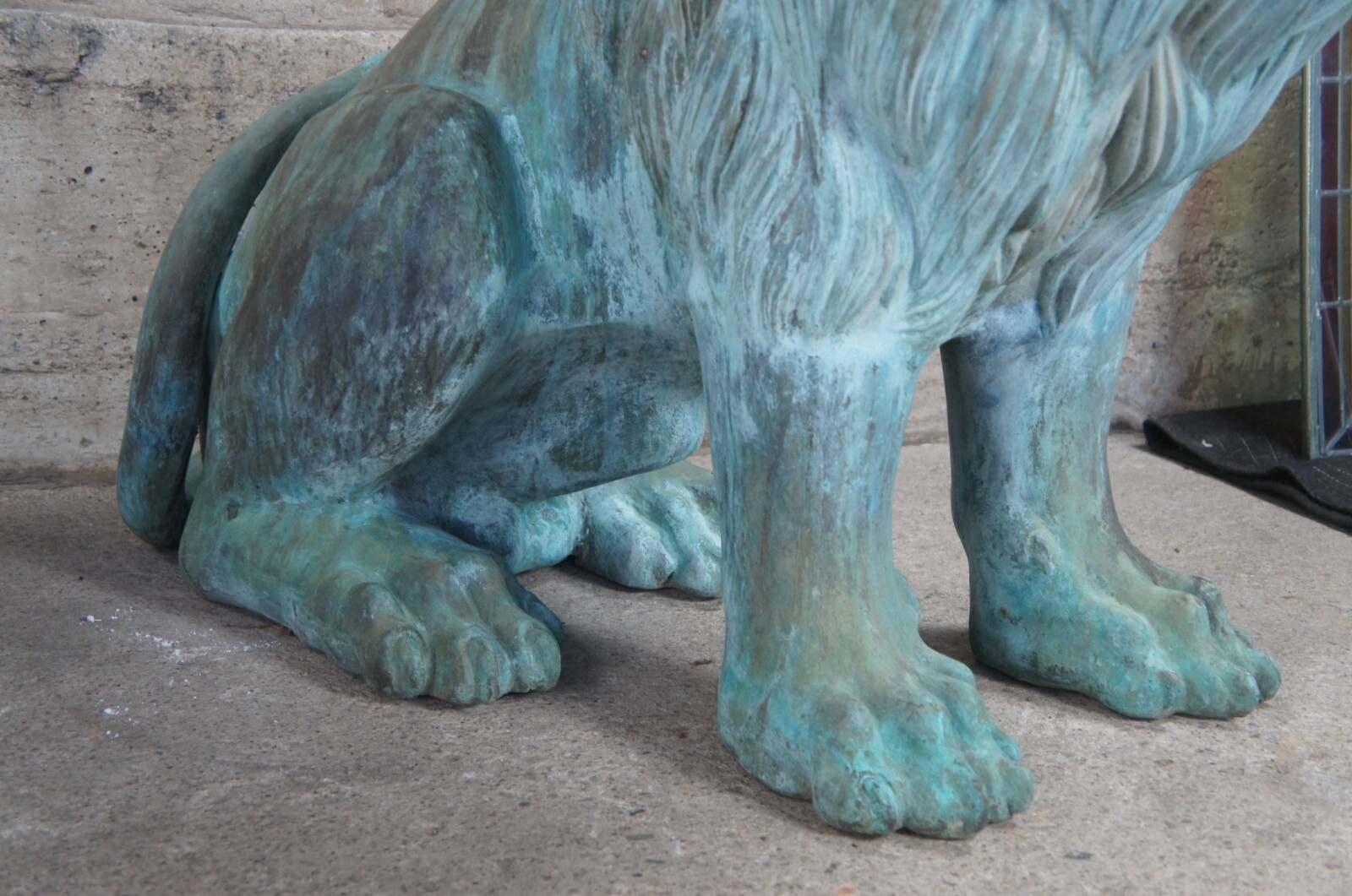 2 Monumental Cast Bronze Verdigris Outdoor Lion Statues Entry Guardians