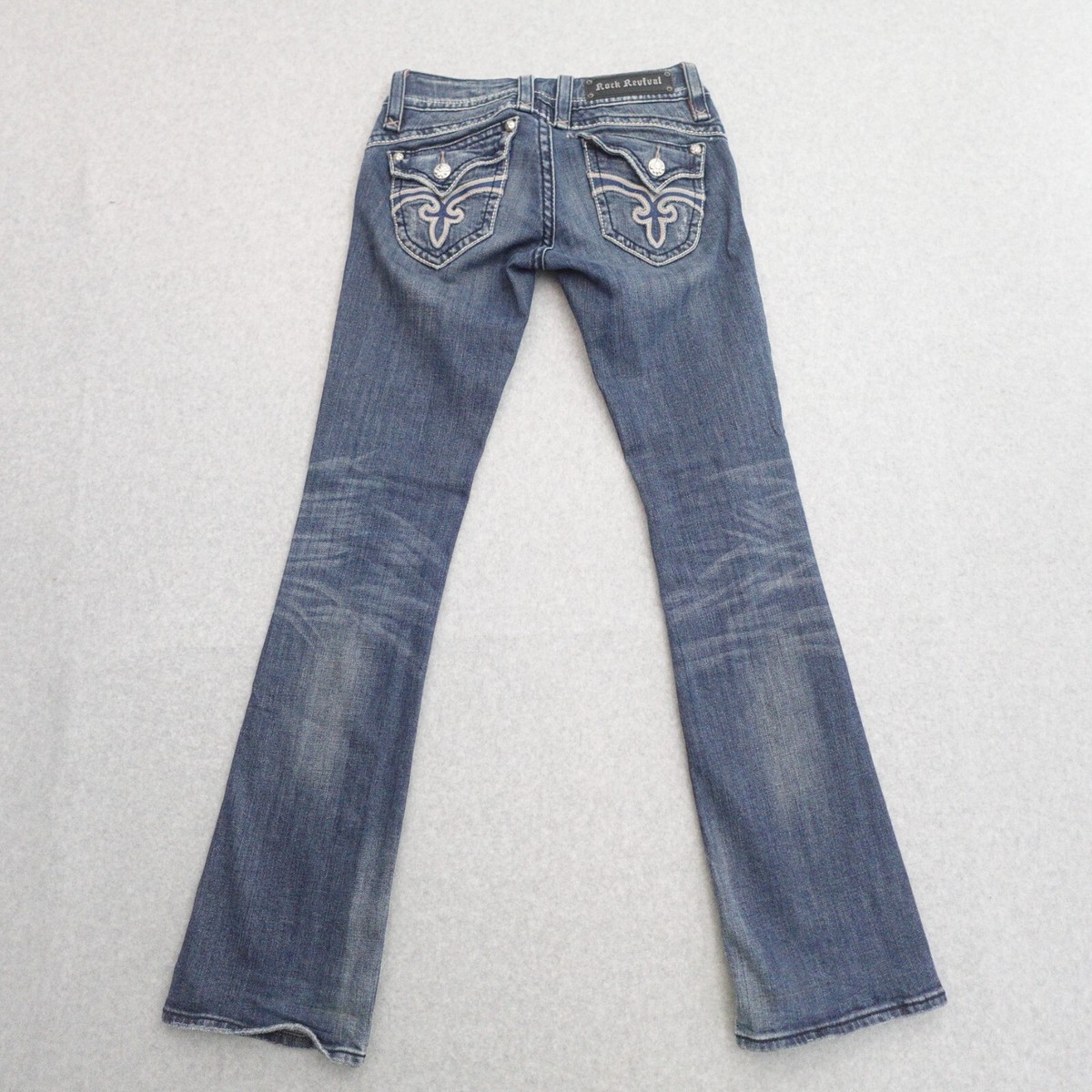 ROCK REVIVAL Womens Size 26 Stephanie Low Rise Boot Cut Blue Denim