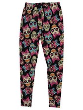 Junior Womens Black Sugar Skull Halloween Leggings Day of Dead Pants