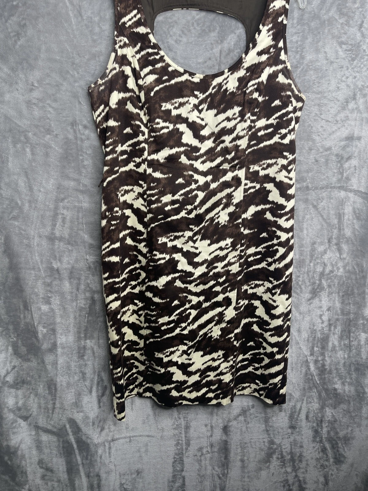 Abito donna Michael Kors senza maniche stampa animalier cerniera dietro vestito taglia 12