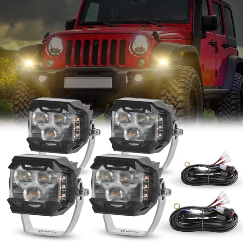 4pcs 3'' LED Work Lights Amber Driving Side Shooter Offroad Fog Lamps + Wiring - 第 1/11 張圖片