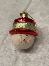 Vintage Christmas Snowman Blown Glass Ornament  Cobane Studios