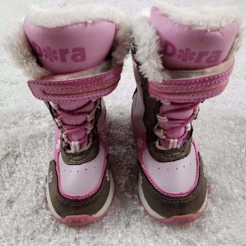dora the explorer girls snow boots size toddler 5 pink and brown