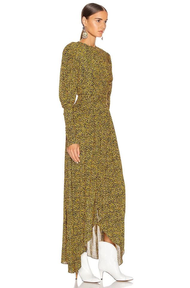 ISABEL MARANT желтый леопард животных печати плиссированные Джерси Hi/Lo макси платье 40 = 8 - Изображение 2 из 4