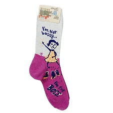 Sock Blue Q Crew Women Boy Not Bossy I'm Boss Lady Woman Squirrel Cat NWT NEW